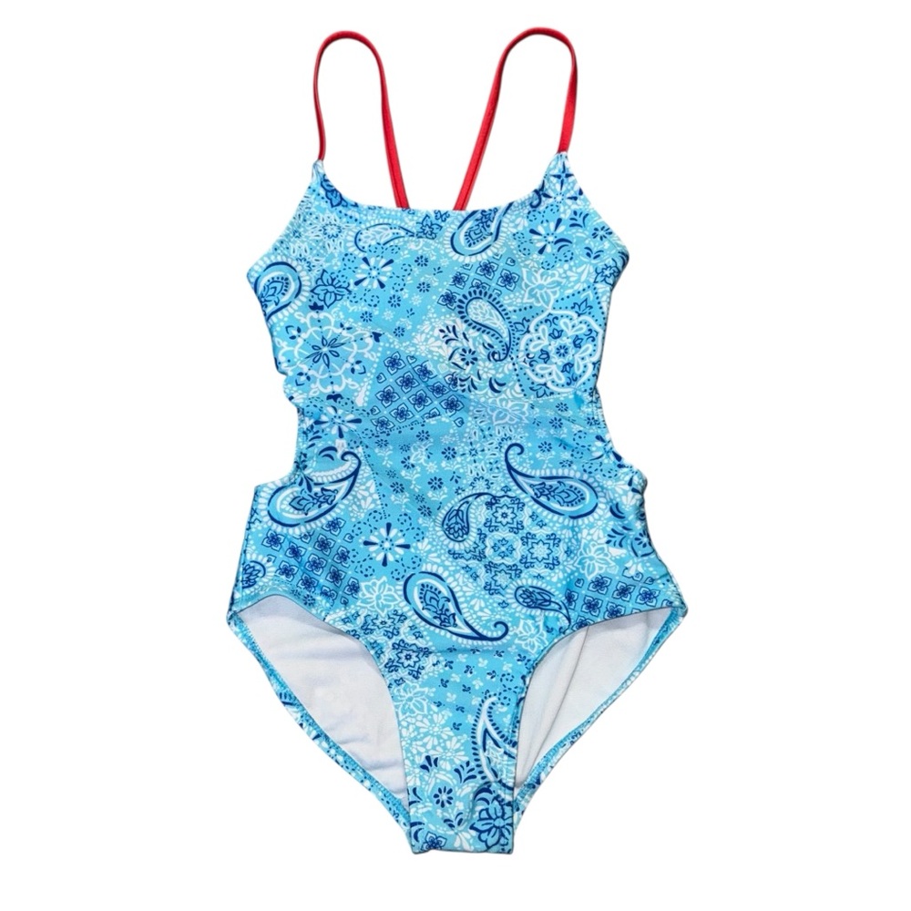 NWT Art Class Girls M (8) One Piece Light Blue Paisley Print Swimsuit Preppy